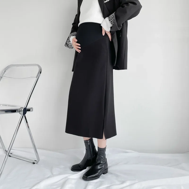 Maternity High Waist Thickened Autumn Winter Wrap Skirt Support Belly Mid-Length One-Step Skirt for Pregnant Women Outerwear
