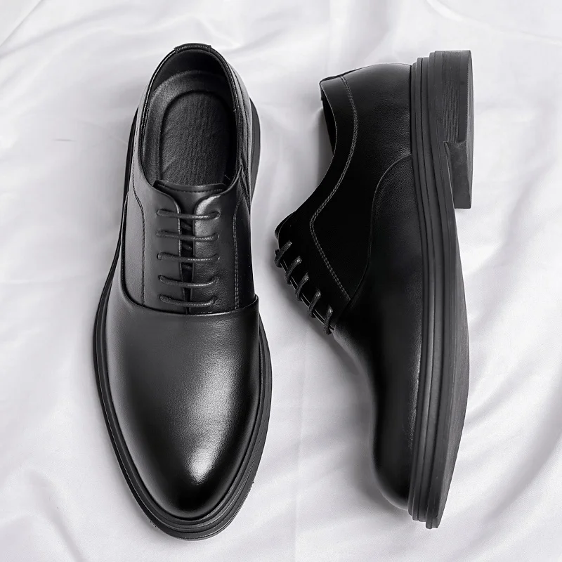 Business Men Oxford Leather Elevator Shoes Lift Sole Man Height Increase Insole 6CM Office Daily Life British