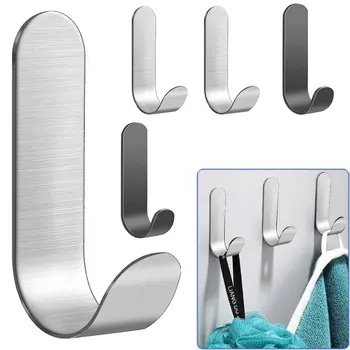 2/10 pièces crochets adhésifs métal acier inoxydable crochets muraux utilitaire J crochet porte-clés auto-adhésif crochet mural pour douche cuisine 1