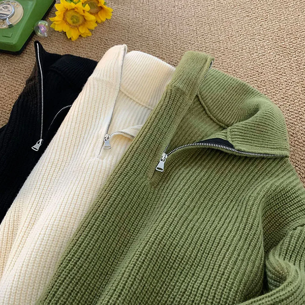 Women's Men's Y2K Turtleneck Sweater Knit Sweatshirts Coat For Men Knitwear With Zipper Korean WInter Outer Pullovers Men Blouse
