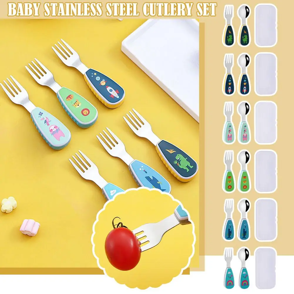Baby Gadgets Tableware Set Children Utensil Stainless Steel Toddler Dinnerware Cutlery Cartoon Infant Food Feeding Spoon Fork
