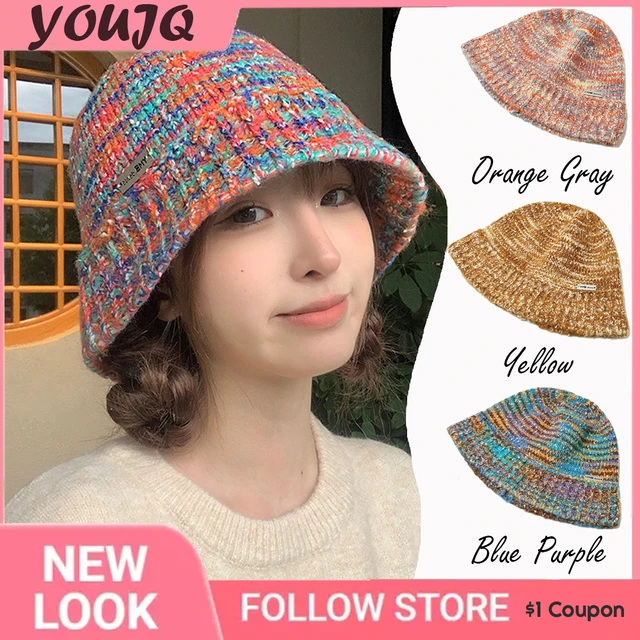 Women Girls Warm Crochet Bucket Hat Japanese Cute Knitted Fisherman Cap  Winter