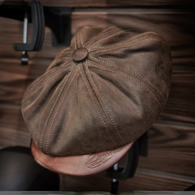 MensNewsboyHatOilwaxedCanvasLeatherHandmadeDesingerVintage