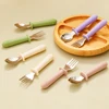 New Toddler Utensils Toddler Feeding Spoon And Fork Set Stainless Steel Solid Color Handle Utensil Training Spoon Baby Stuff 1