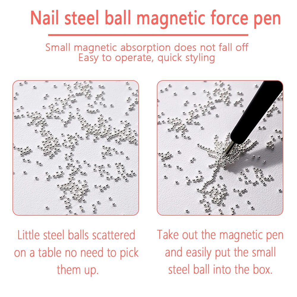 2pcs Nail Suction Steel Ball Magnetic Pen Black Handle Strong Suction Iron Stone Nail Art Pen High Precision Magnetite Nail Tool 6