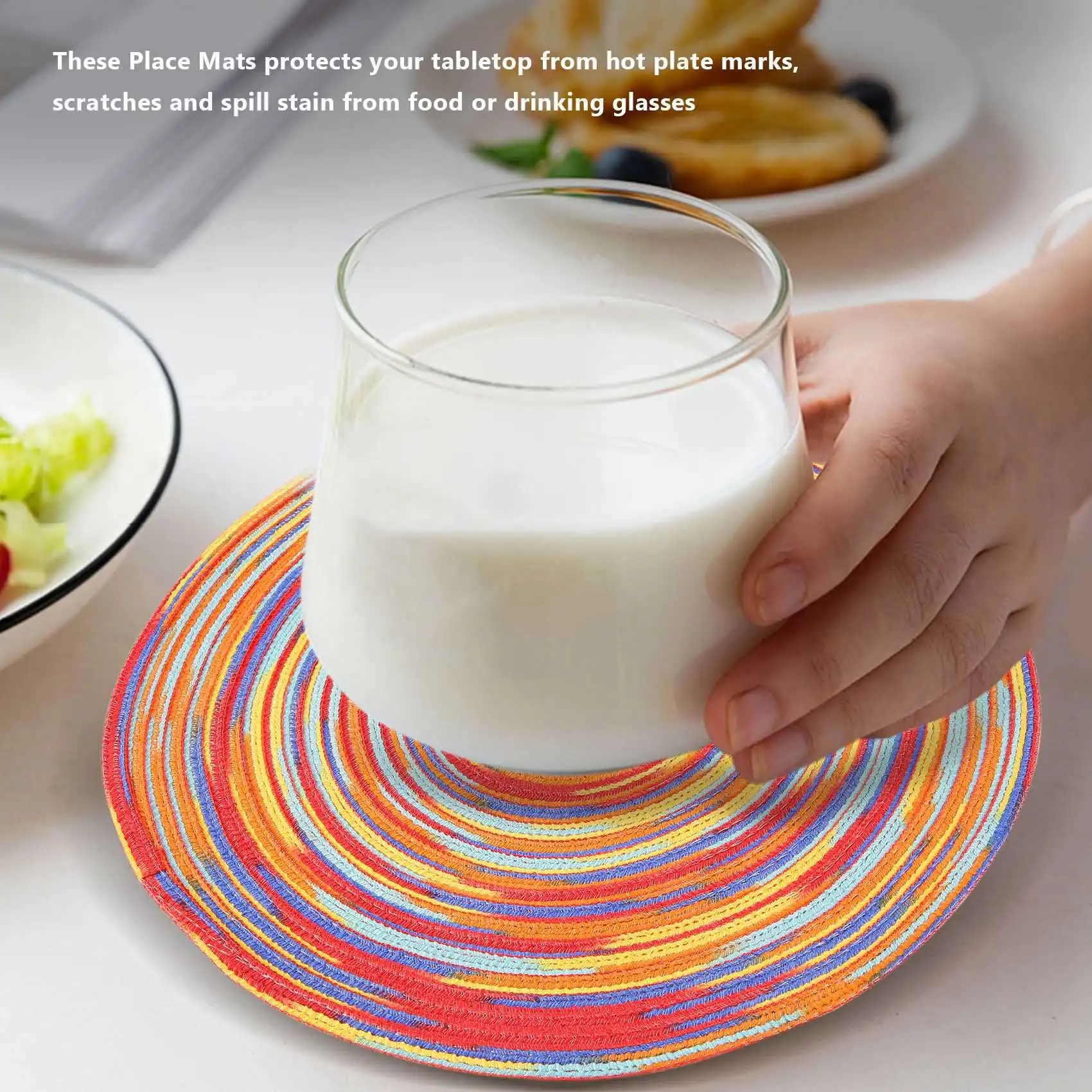 

Braided Colorful Round Place Mats for Kitchen Dining Table Runner Heat Insulation Non-Slip Washable Fall Placemats Set of 6