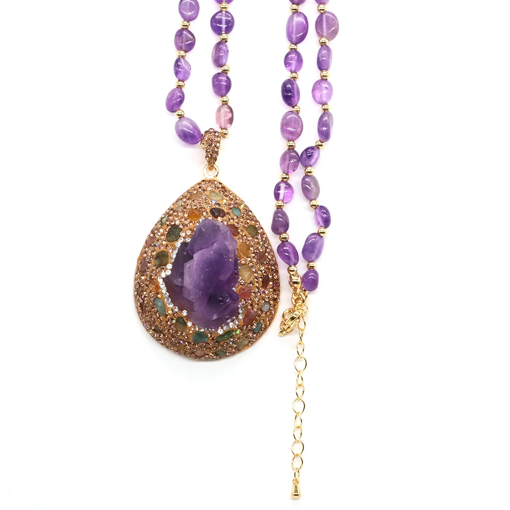 Natural Tear Water Drop Stone Pendant Necklace Crystal Healing Pear Shell Amethyst Citrine Luxury Banquet Fine Jewelry For Women