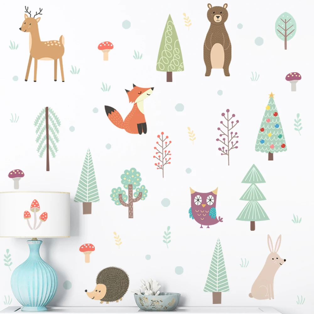 Nordic Cartoon Animals Wall Stickers Self-adhesive PVC Removable Wall Decals Kids room Bedroom Nursery Decoration Art Mural wall stickers luminous wall stickers vinyl decal stickers children room decoration