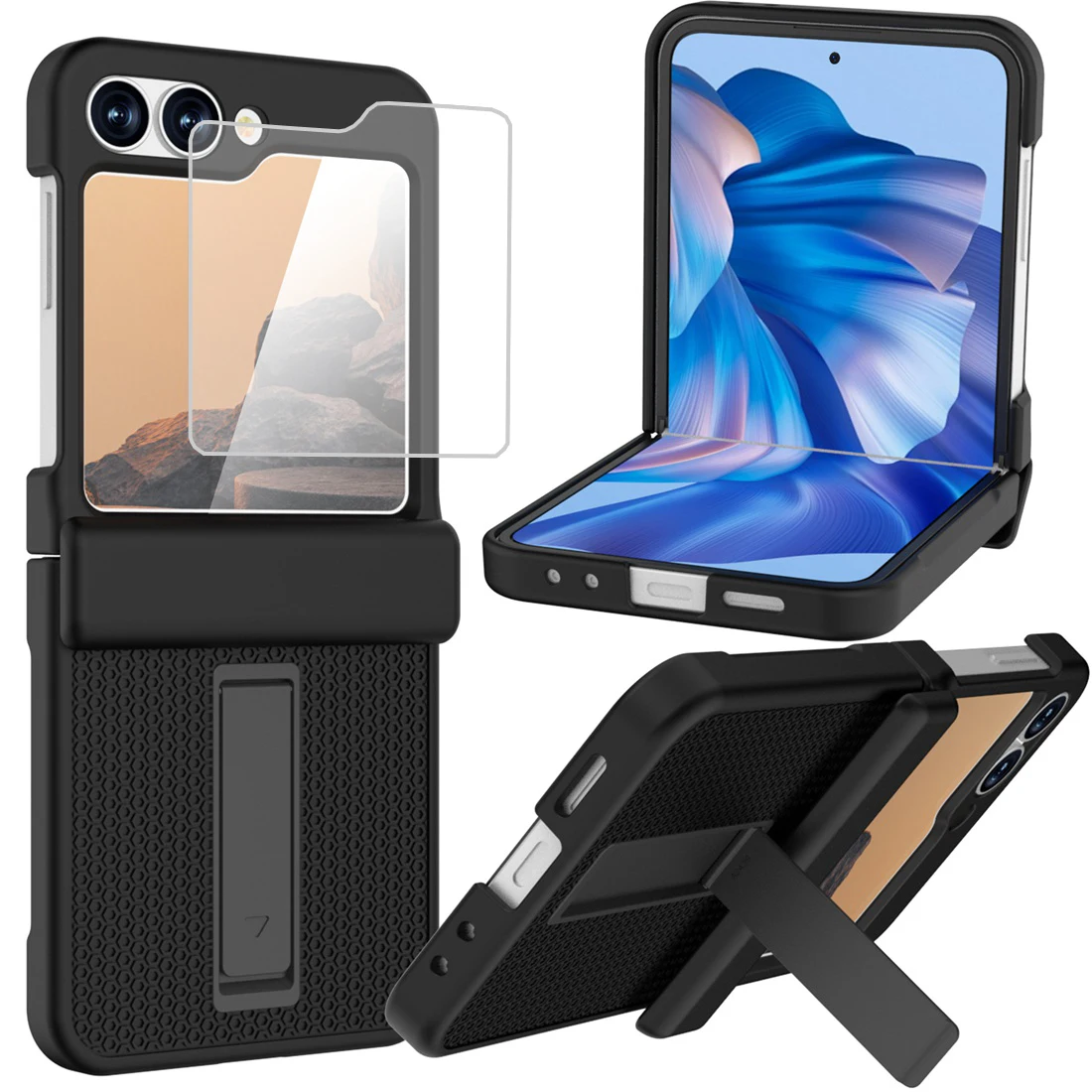Non-Slip Shockproof Kickstand Hard Phone Case with Screen Protector