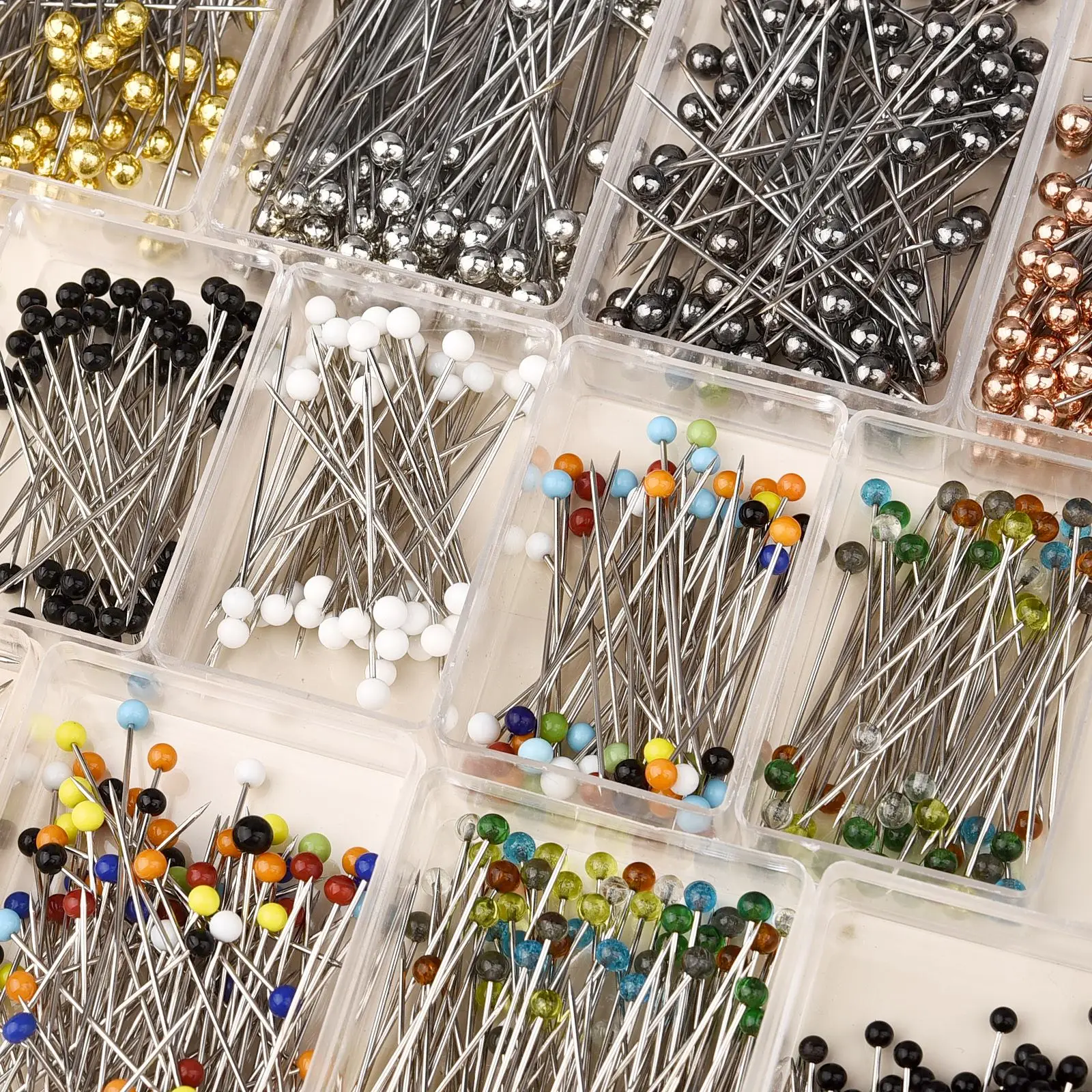 50/100Pcs Fashion Sewing Needles Colored Glass/Ceramics Head Bead Pin Stitch Knitting Needles Sewing Fixed DIY Safety Pin 32mm sewing needles