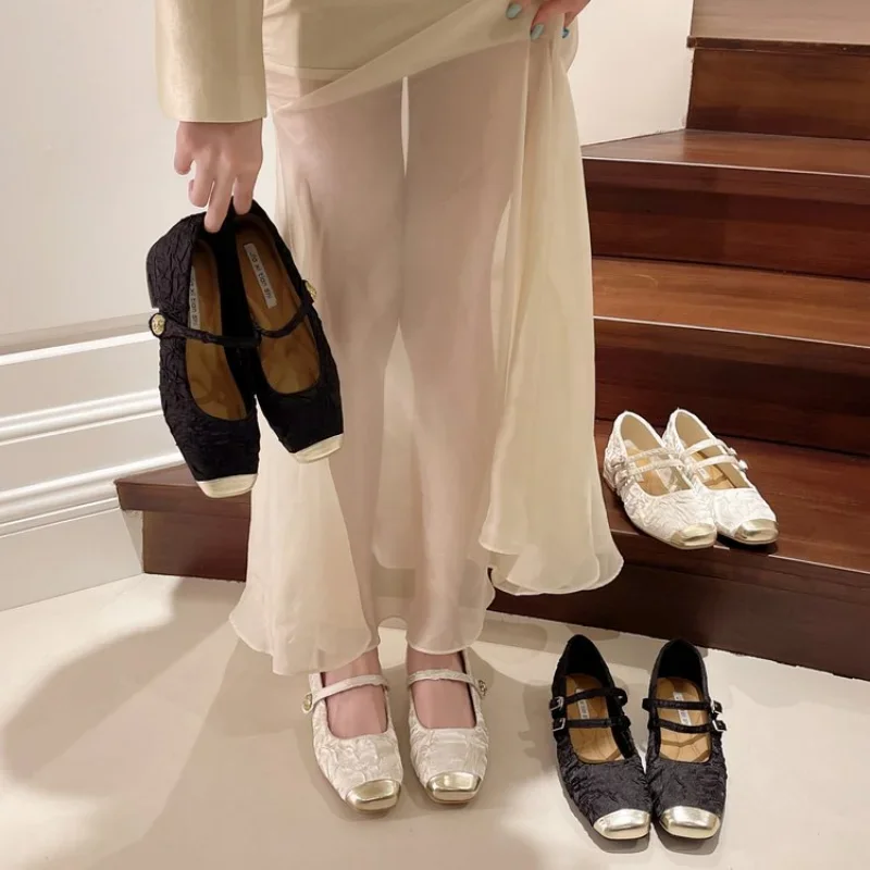 Spring Summer Flat Ballet Shoes Women Pumps Retro Satin Mary Jane Shoes Ladies Fashion Shallow Casual Shoes Zapatos