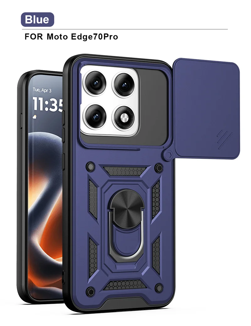 Lens Slide Armor Protection Phone Cover with Car Magnetic Ring Stand