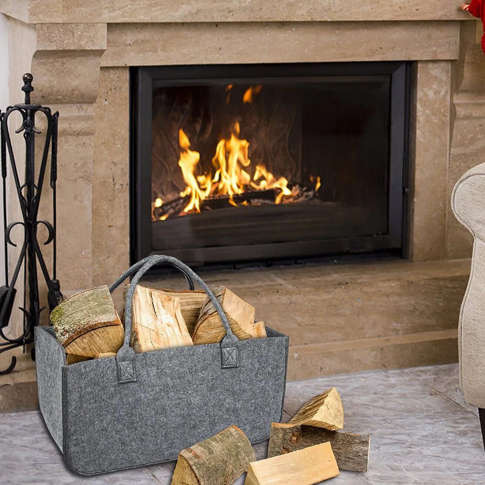 

Brand New Firewood Bag Tote Bag Basket Fireplace Firewood Basket Large Capacity 1/2pcs 50 X 25 X 25cm Felt Bags