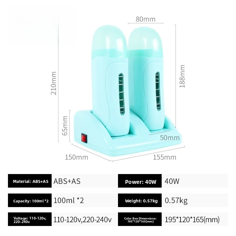 듀얼 시트 핸드헬드 왁싱 머신 더블 히팅 플레이트 제모 롤러 드럼 핫 왁스 융합 장치 200ml 뷰티 도구용