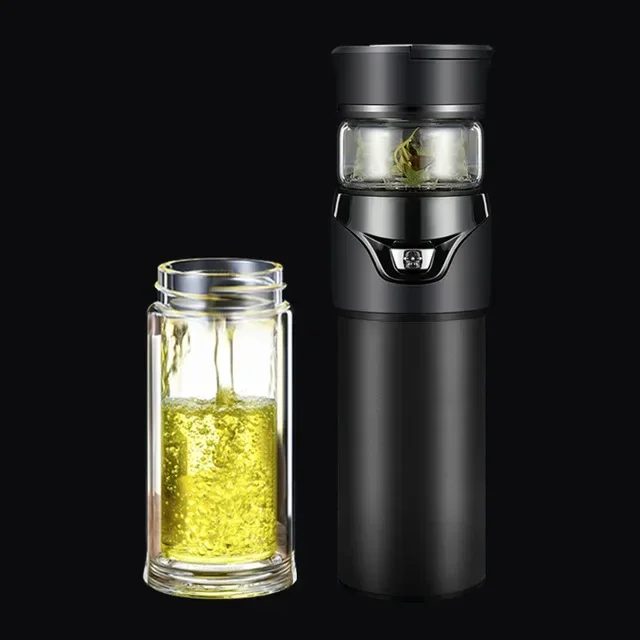 thumbnail image 1 of Botella termo con separación de agua del té, colador de té de acero inoxidable, termo con infusor, termo con filtro de té, dos cubiertas, 1 of 5