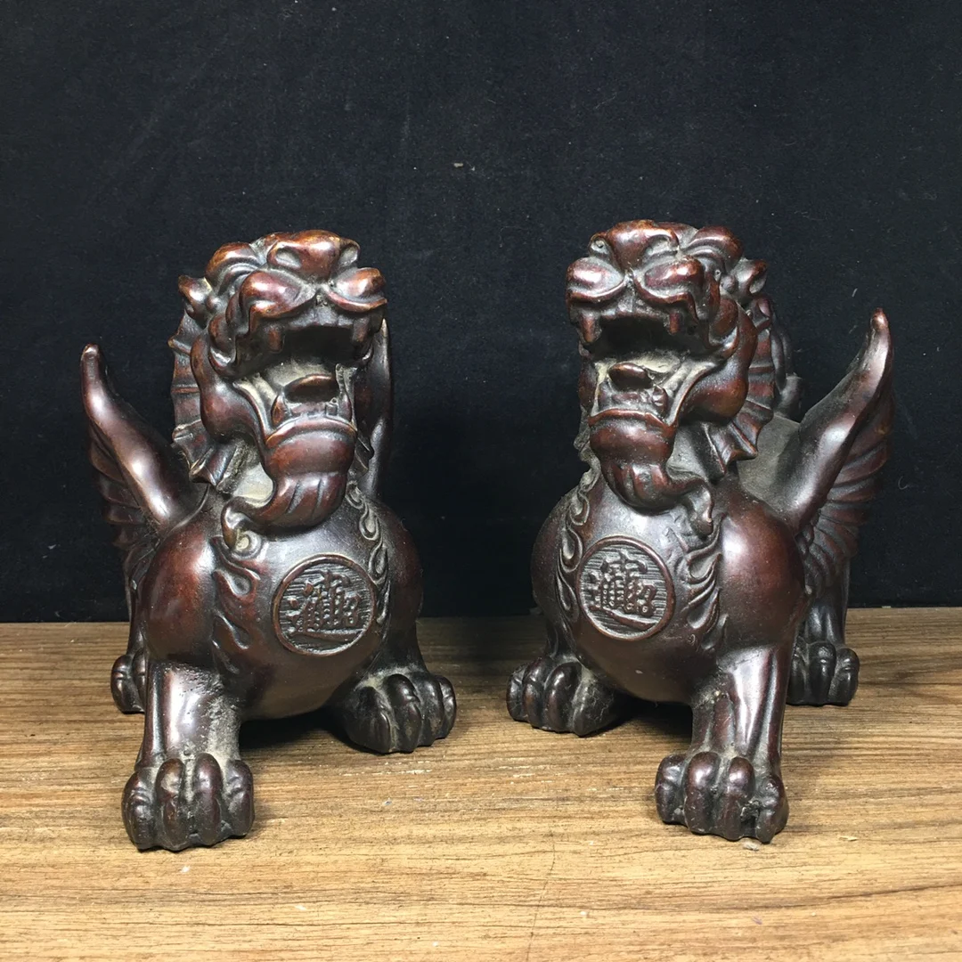 

A pair of Finely Crafted and Exquisitely Shaped Pure Copper Auspicious Beasts for Home Decoration