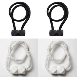 Set of 4 Stylish Magnetic Curtain Tiebacks with Thick Rope Design (2Black2Whie)