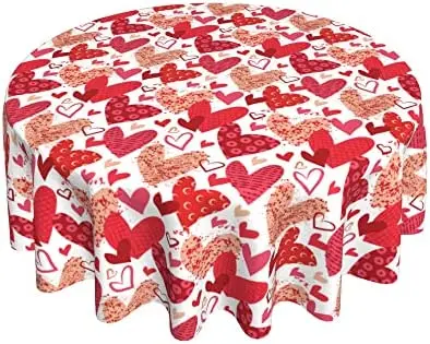 

Red White Heart Table Cloth Round Tablecloth 60 Inch for Round Tables Kitchen Dining Room