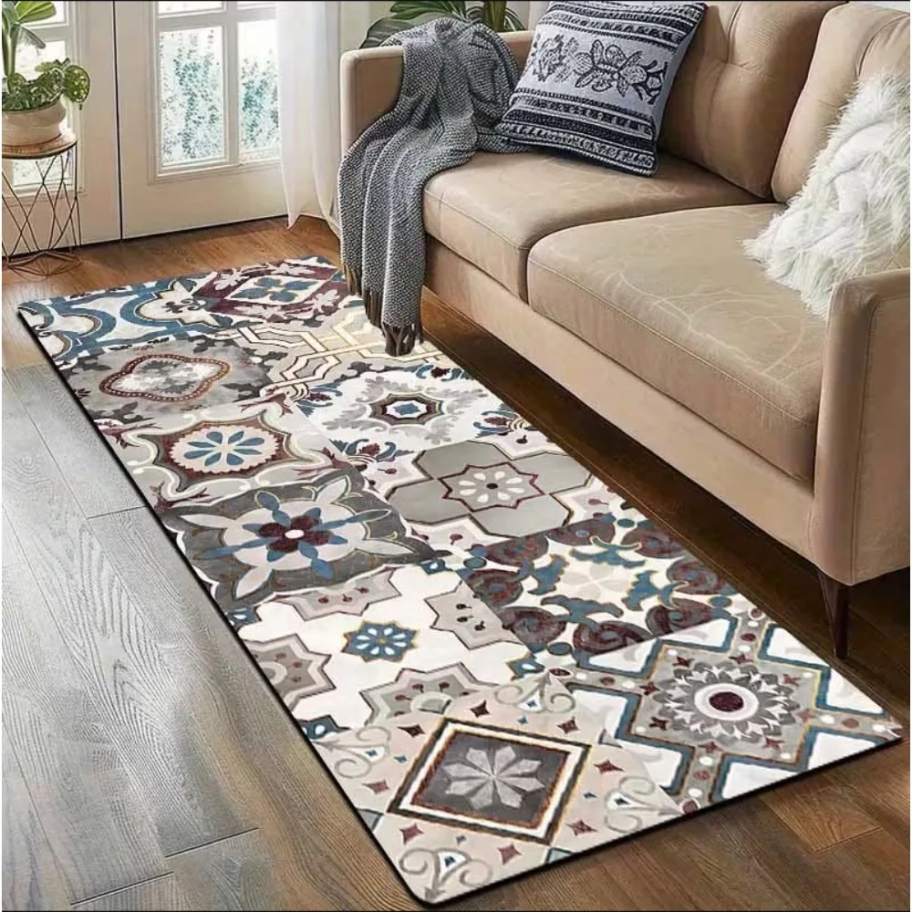 Килим в етнічному стилі на богемній тематиці, стійкий до ковзання, легко чиститься та довговічний, ідеально підходить для домашньої кухні, коридору чи відпустки