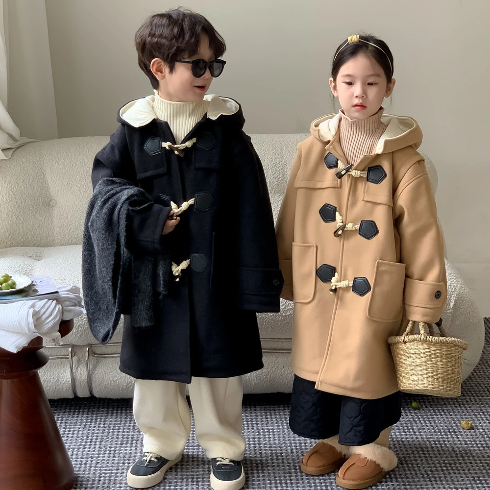 Winter Children Long Button Up Cardigan Kids Cotton Hooded Jacket Long Sleeve Baby Girl Warm Coat Plus Thick Boys Casual Clothes