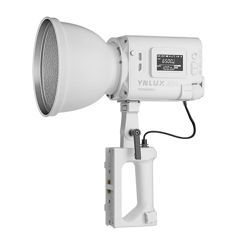 YONGNUO 핸들 전원 어댑터가 있는 휴대용 야외 LED 조명, LUX200 YNLUX200 200W, 2700K-6500K 보웬스 마운트