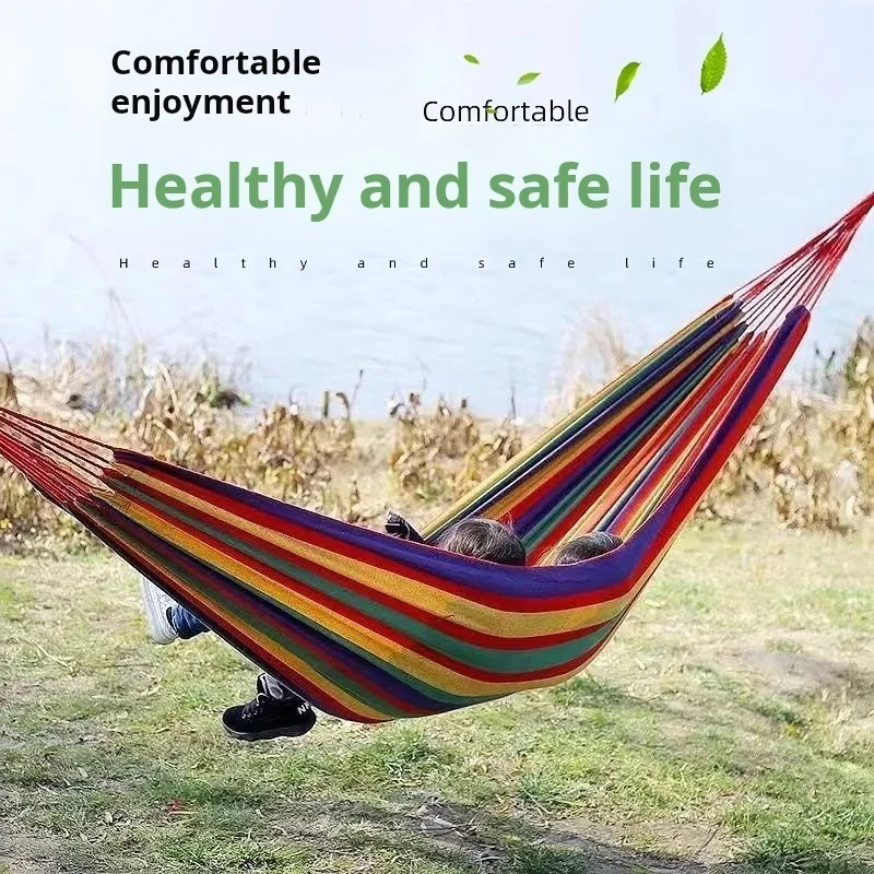 Striped Portable Camping Hammock, Garden Camping Hammock, Colorful Fabric Hammock with Handbag and Ropes, Anti-Roll Design for Comfortable Sleeping, Anti-Tip Structure with Binding Straps and Storage Bag Included