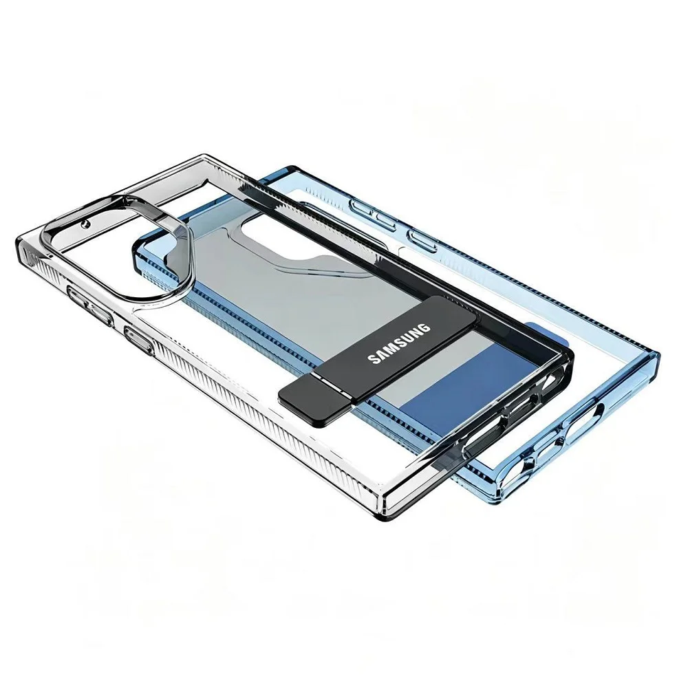 Premium Transparent Shockproof Metal Holder Case with Stand
