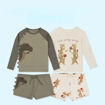Summer New Baby Swimwears Dinosaur Leopard Print  Swimwear Boys' Quick Dry Swimsuit Kids