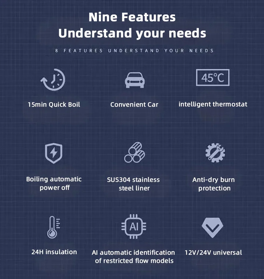 12V 24V Universal Car Kettle 500ml Electric Travel Mug with Temp Control 3 Modes Heating Thermos Cup Stainless Steel for Car - Image 4