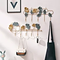 Nordic Style Golden Leaf Hook Creative Coat Cap Hanger Key Organizer Iron Art Wall Hanging Decoration Home Storage Accessories 1