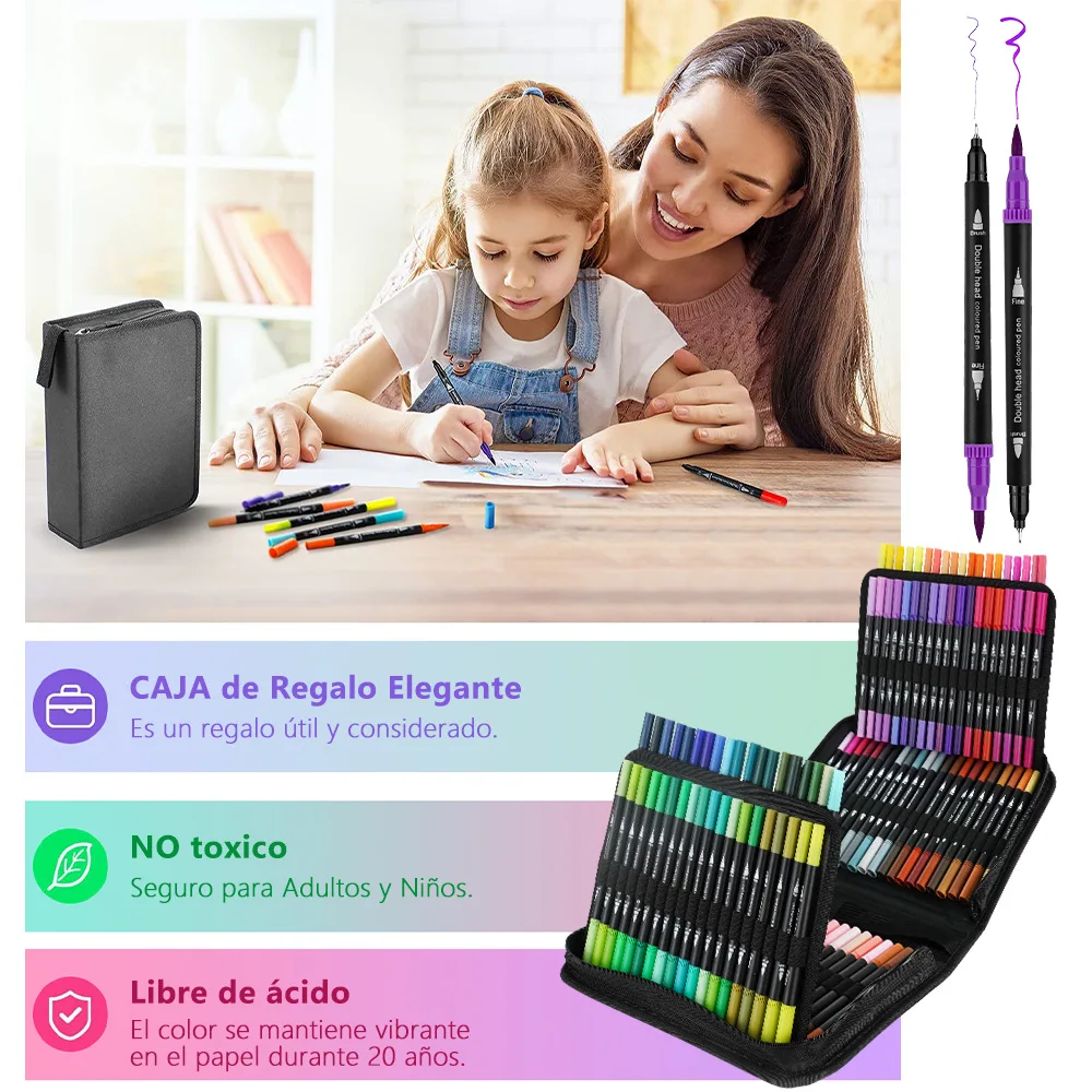Watercolor Brush Marker Pen Art Markers Felt Tip Pens Sketchbooks For Drawing Stationery Supplies 60/120 Colored Dual Tip
