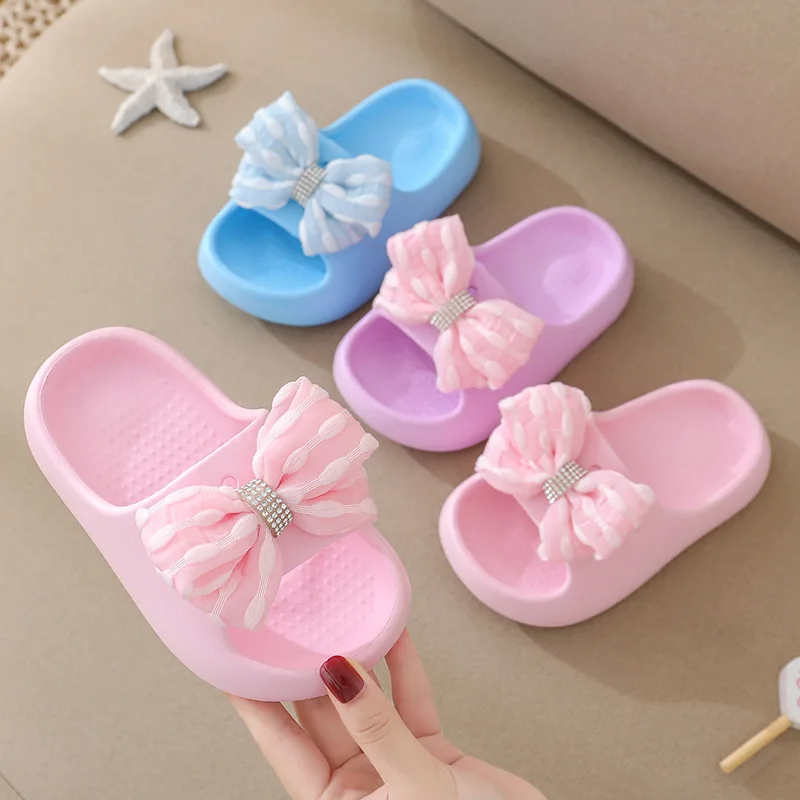 Fashion Children Slippers Baby Girl Cute Bow Anti Slip Thick Sole Indoor Outdoor Wear Shoes Infant Toddle Child Korean Sandals