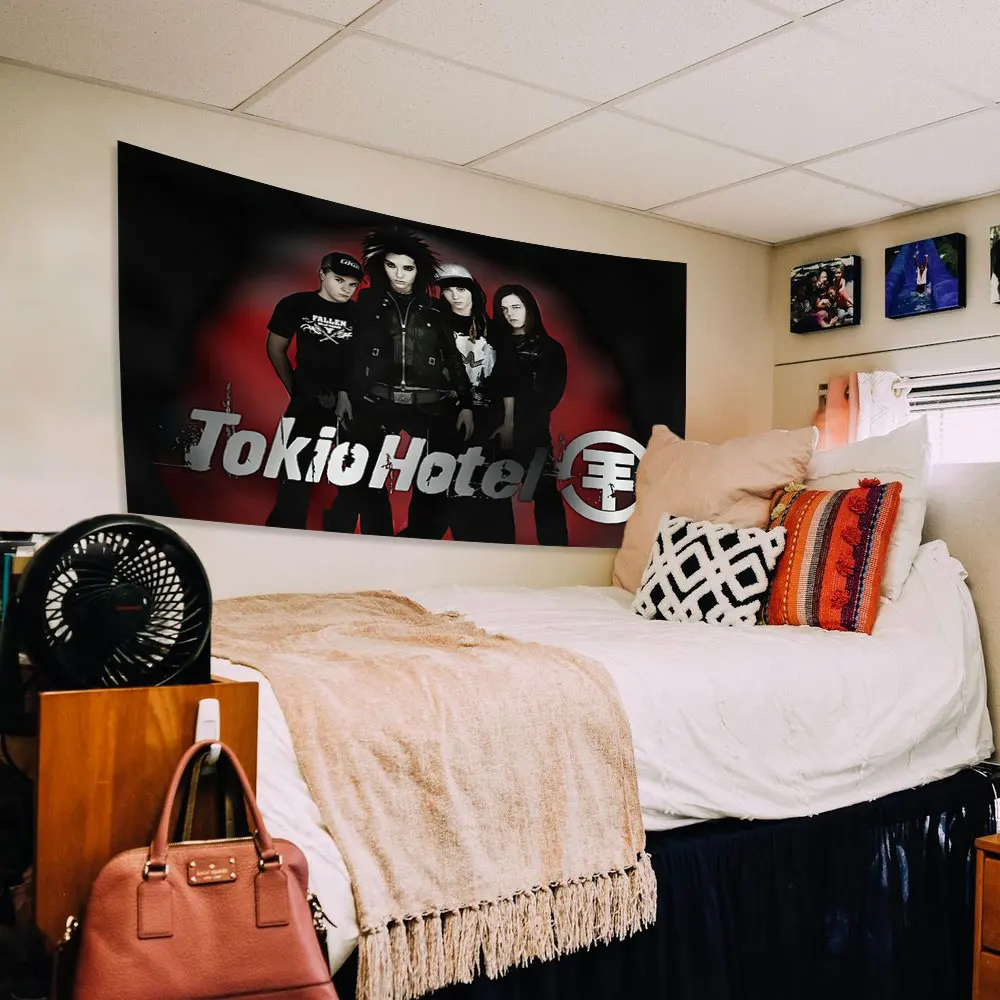 독일 록 밴드 포스터 인쇄 벽 교수형 태피스트리 Tokio 호텔 Bedcrop 배경 천으로 홈 장식