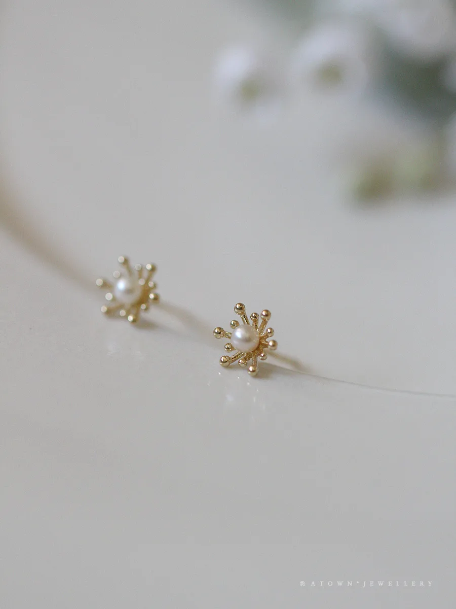 Real 925 Sterling Silver Original 14k Gold Stamen Pearl Stud Earrings For Women Luxury Elegant Jewelry Jewellery Argent 925 - Image 4