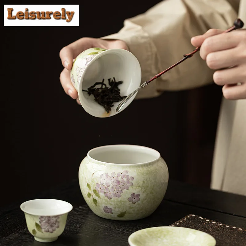 Hand-painted Hydrangea Jianshui Washing Cup Bowl Tea Garbage Can Water Washing Slag Tank Household Chaxi For Tea Ornaments Gift