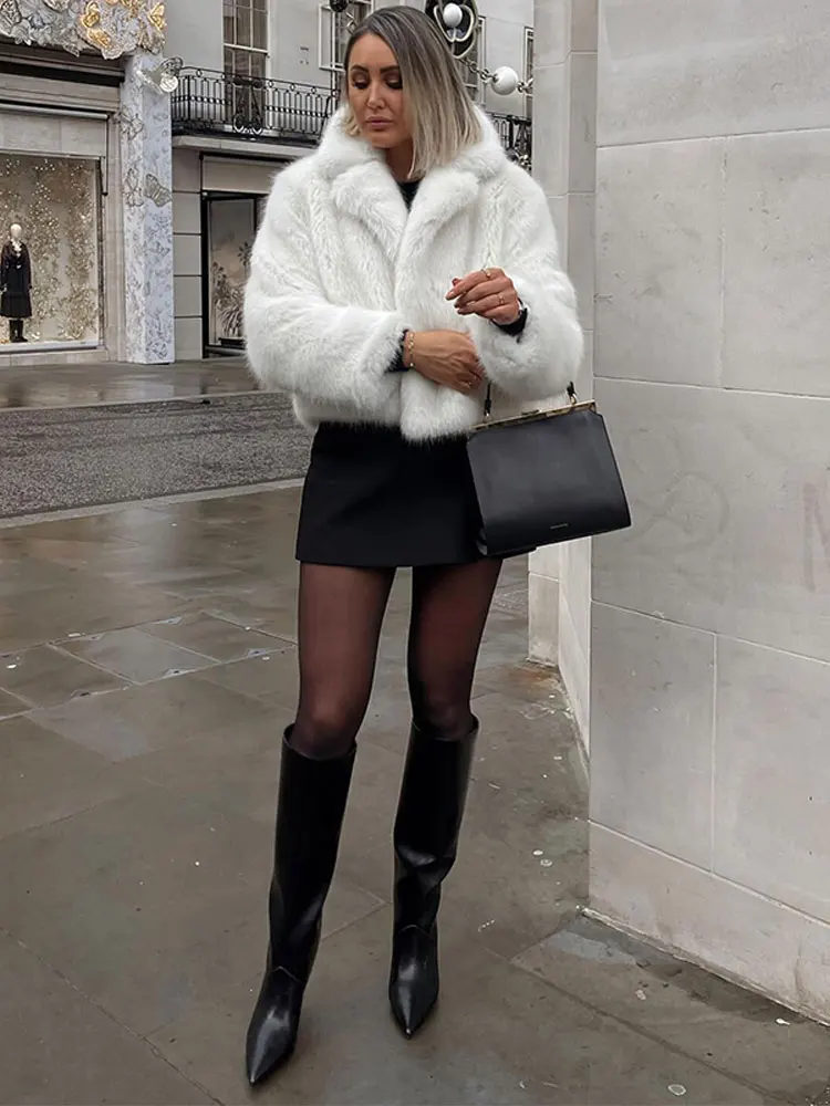 

Artificial Fur Cardigan Autumn Winter Women's Lapel Collar Long Sleeve Short Coat Fashion Thick Warm Lady Streetwear Tops