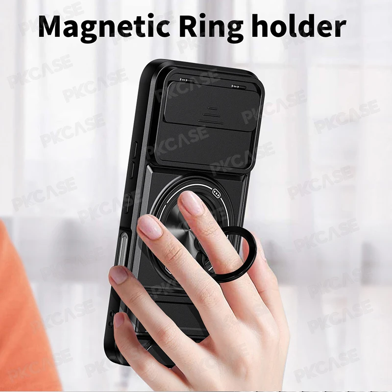 Folding Bracket Slide Camera Protect Case with Magnetic Ring Stand Cover
