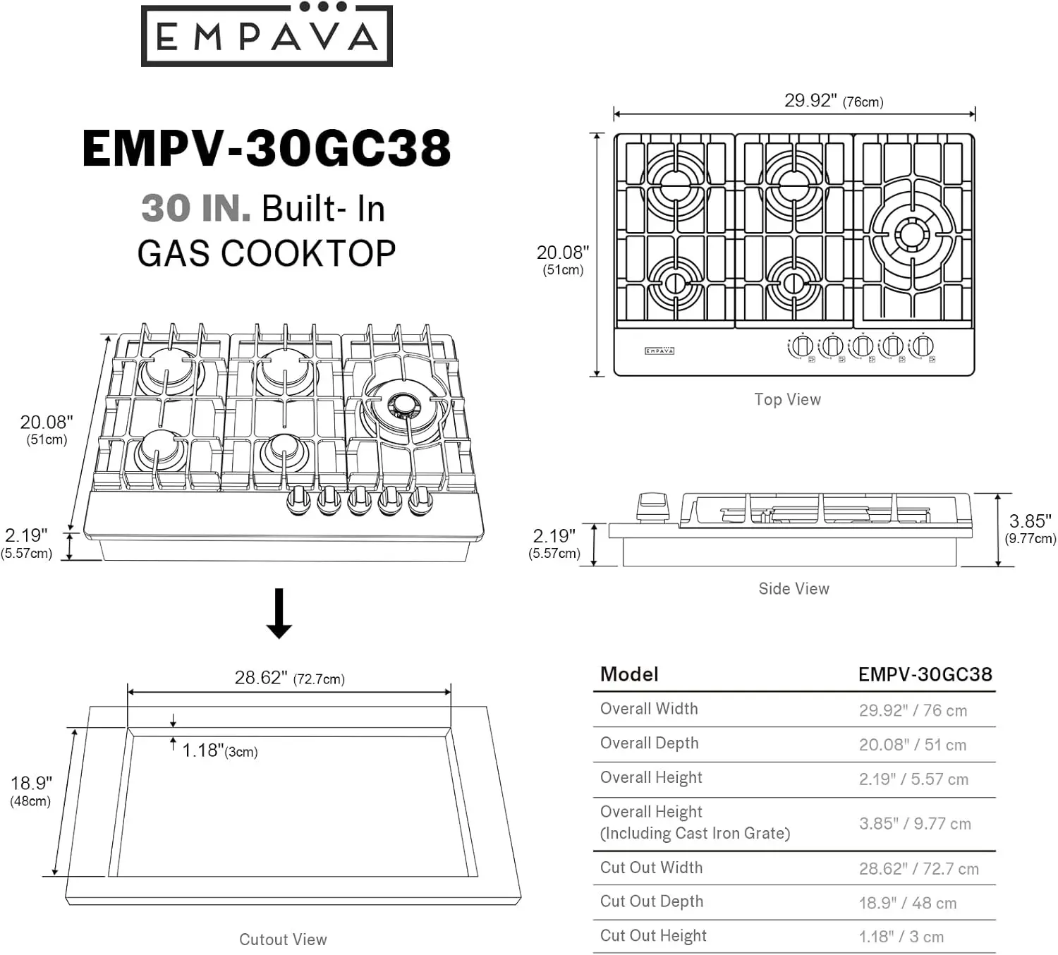 30" Built Cooktop in Stainless Steel with 5 Gas Stove Including A 18000 BTU Power Burner, 30IN, Silver 6
