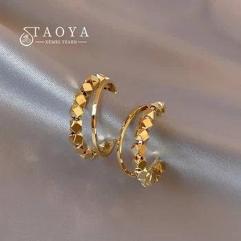 Geometric Cube Gold Color Granule C-shaped Dangle Earrings