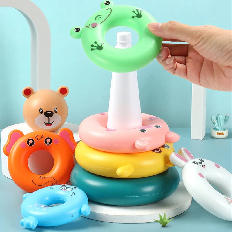 Rainbow Stacking Ring Tower Montessori Educational Baby Toy Learning Sensory Animal Stacking Toys Beach Pool Children Kids Toy