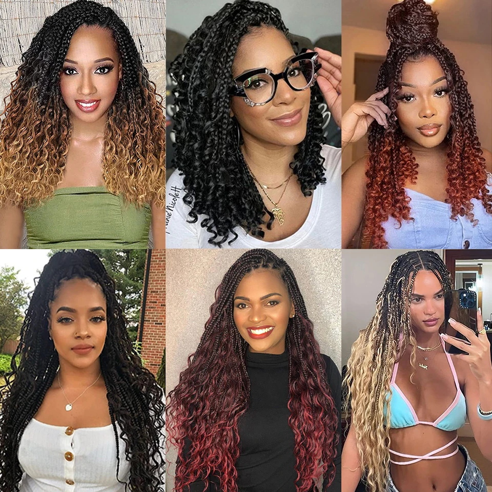 14 18 Inch Ombre Goddess Box Braids Crochet Hair Purple Pink Bug Blue Blonde 30 27 350 Colors Bohemian Box Braids Hair Entension 6