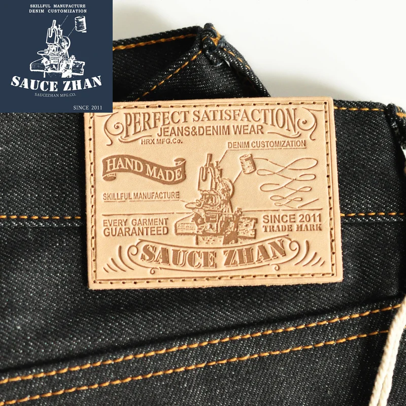 SauceZhan 315XX Taper fit Selvedge denim Jeans for men Denim Jeans Unwashed BLUE Jeans 14.5 Oz Motorcycle Jeans