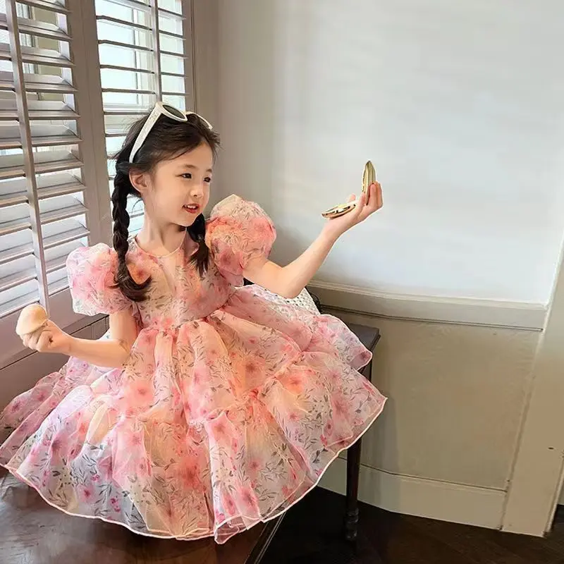 

Fragmented Flower Dress 2023 New Summer Fashion Fashionable Girl Baby Bubble Sleeve Little Fairy Fluffy Princess Dress