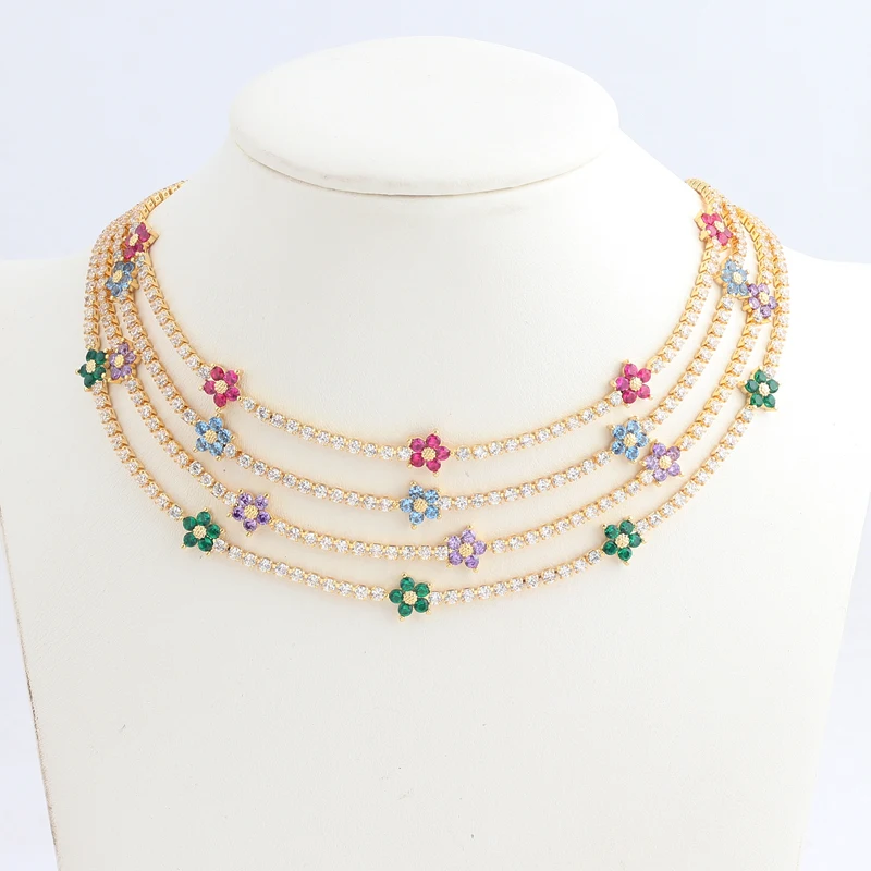 Neue Trends Iced Out Blume Cut Qualität CZ Zirkonia Kristall Tennis Kette Kragen Halskette Frauen Geschenk Hochzeit Schmuck – Detail 5