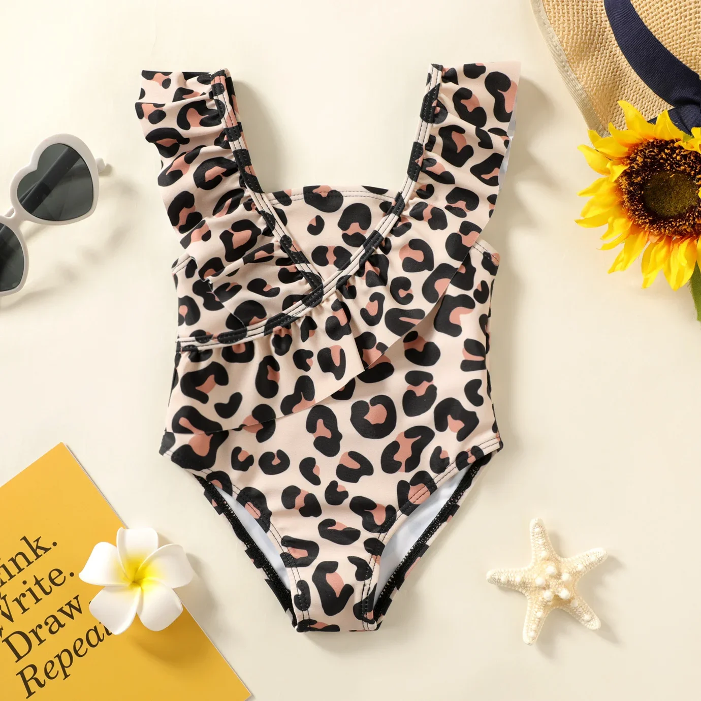 PatPat Baby Girl Leopard Print Ruffle Trim One-piece Swimsuit Suitable for Summer Season Soft and Comfortable 1