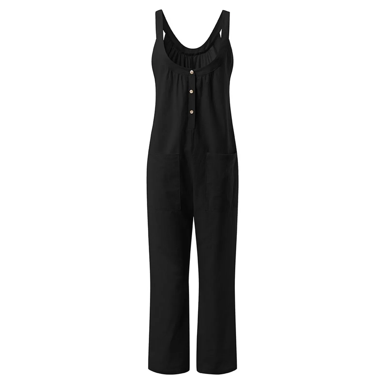 Women Casual Loose Cotton Linen Solid Pockets Jumpsuit Overalls Wide Leg Cropped Pants Jumpsuits for Women 4