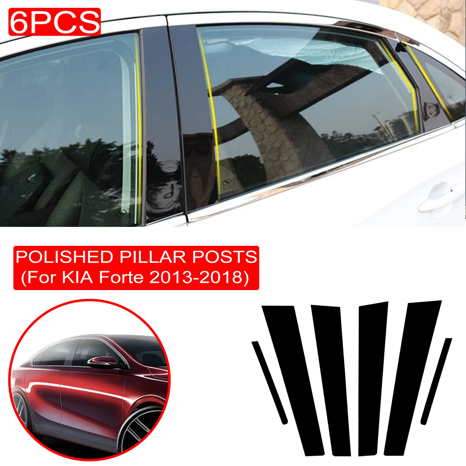 

6 шт. полированные столбики для KIA Forte K3 2013-2018, накладка на окно автомобиля, BC столбик, стикер, аксессуары для стайлинга