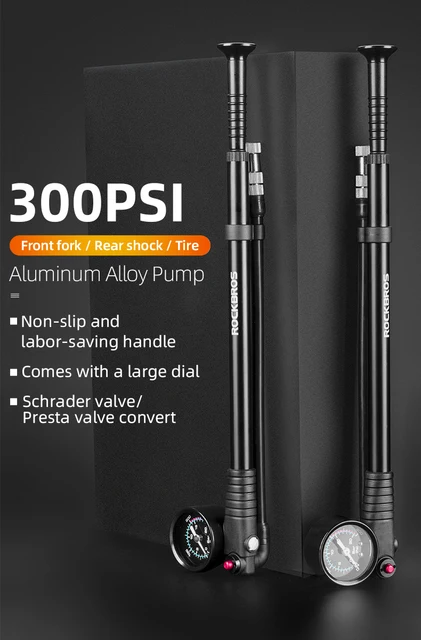 Pompa Per Bici ROCKBROS - Alta Pressione 300 PSI, Manometro, Per Pneumatici E Ammortizzatori - Foto 6