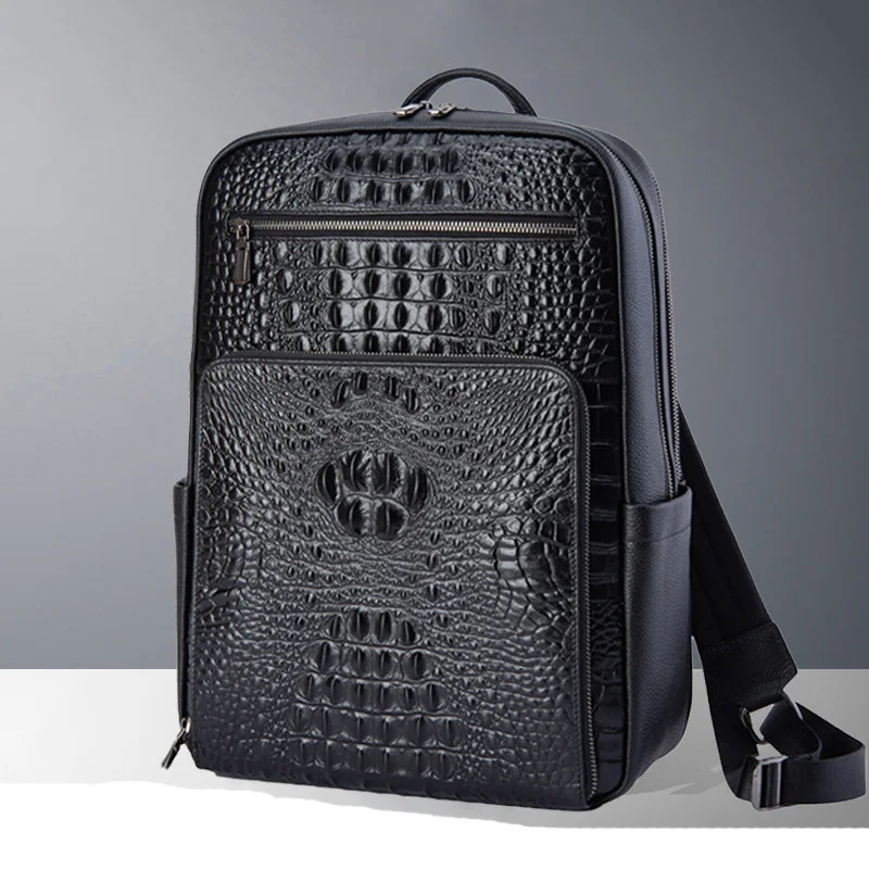 Business Men Backpack Crocodile Pattern Men's Bag Genuine Leather Schoolbag Large Luxury Brand 15.6 inch Laptop Travel Backpack 5
