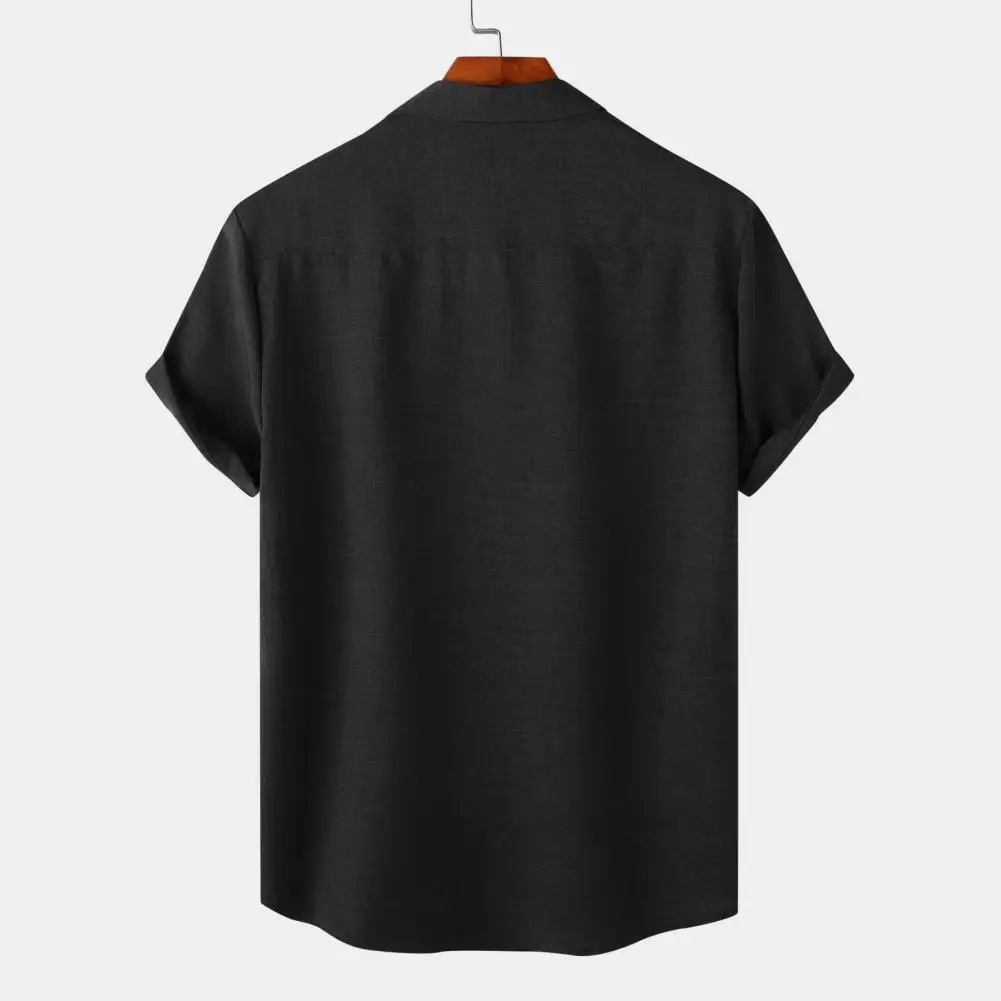 

Men Top Men's Summer Breathable Lapel Collar Shirt with Loose Fit Design Solid Color Short Sleeve Top for Comfort Style Loose